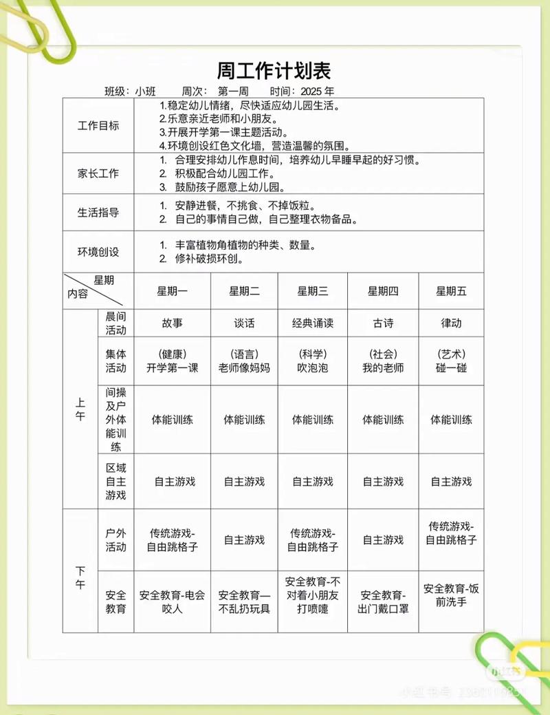 2025学前班周计划表如何科学制定与落实？-第1张图片-指南针培训网